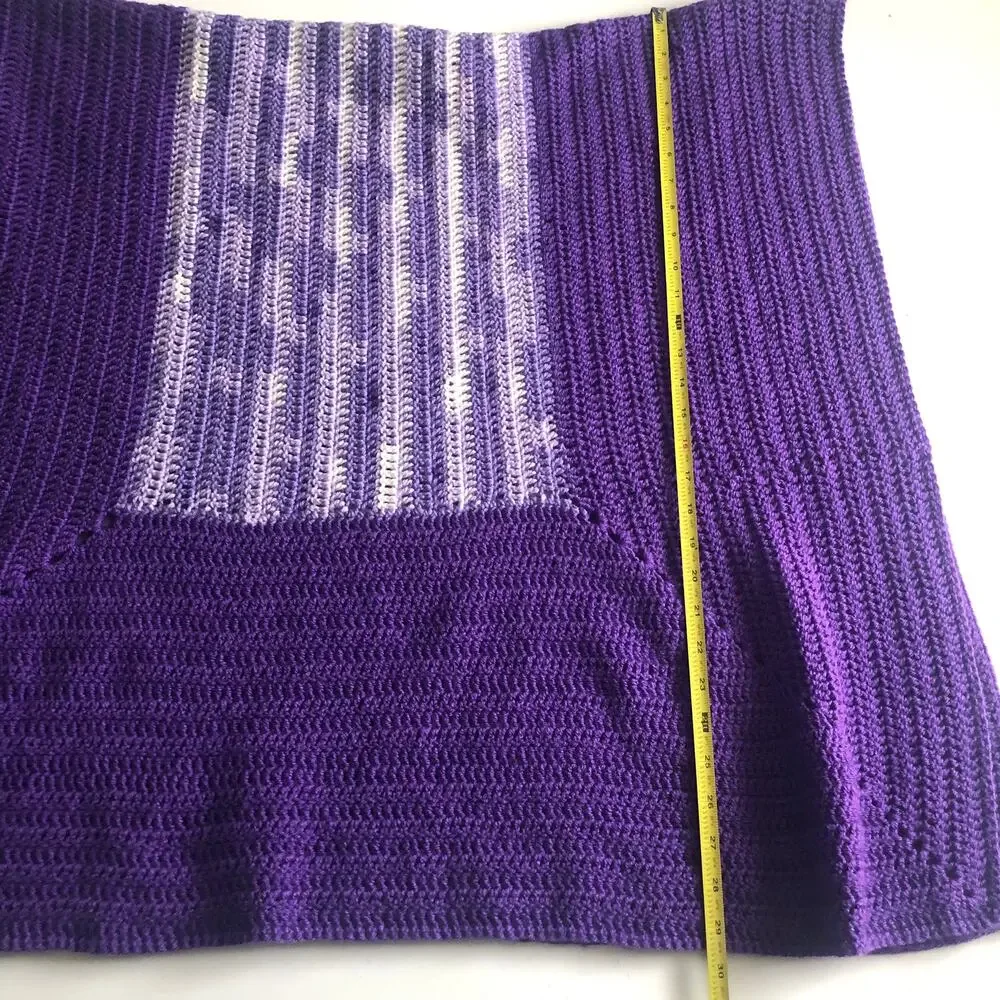 Handmade Crochet Afghan Throw Baby Blanket Purple White Soft VTG Style